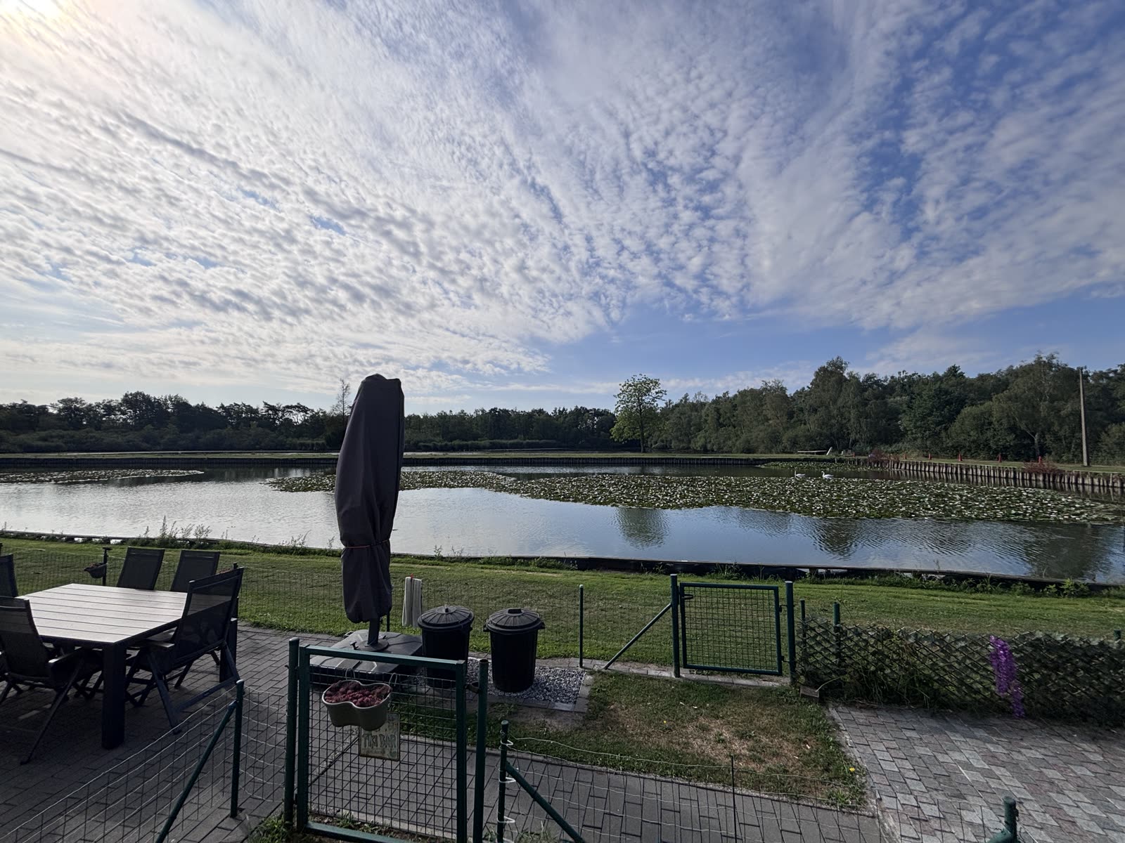 Uitzicht over de visvijver vanaf een terras